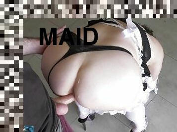 Maid fucked doggystyle while bent over cleaning
