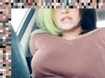 Shego Milf masturbates in public in car