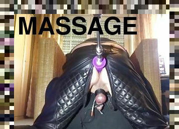 Prostate massage with fuck machine and cock e-stim - cum milking