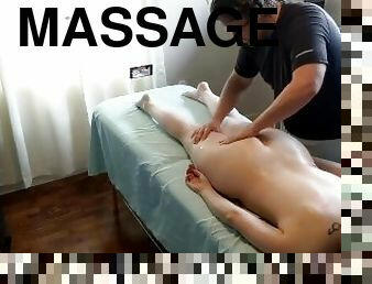 MASSAGE THERAPIST FUCKS CLIENT - GLASS DILDO ORGASM AND CREAMPIE