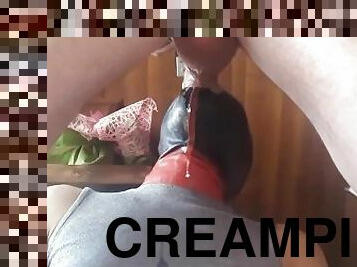 I'm on my knees taking a big cock down my throat, huge facial and oral creampie