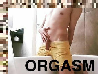 banhos, grande, orgasmo, tiro-ao-alvo, gay, ejaculação, sozinho, hotel, roupa-interior