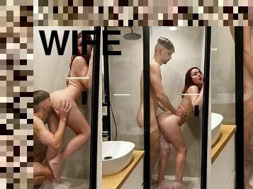 Redhead wife creampie in the shower and swallow cum LeoKleo