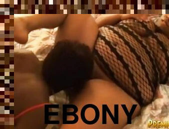 Ebony BBW lesbian licks petite pussy
