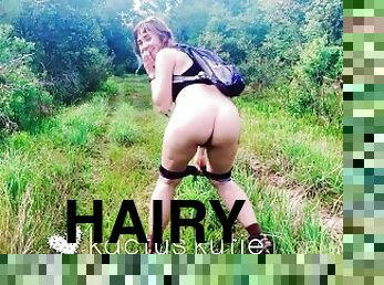 hairy sweaty hiker pees on nature trail