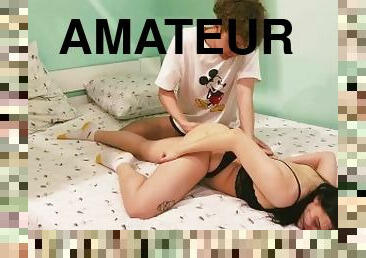 18 y.o boy fingering and fucking his classmate on his parent’s bed