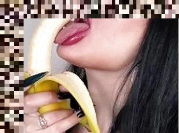 blowjob, deepthroat, piercet, søt, vakker, banan, dukke, suging