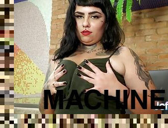 Tattooed bbw Alana Kralissa shows off her assets before being fucked by a machine