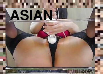 asiatique, masturbation, amateur, babes, jouet, japonais, belle-femme-ronde, cognage, gode