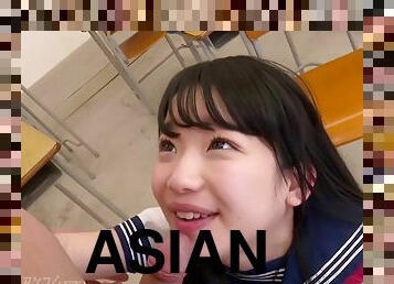 asiatique, poilue, japonais, fellation-profonde, bas, brunette