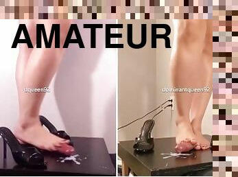 amateur, ejaculation-sur-le-corps, couple, pieds, fétiche, branlette-avec-les-pieds