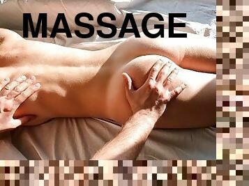 Teen body massage, big ass closeup oil massage