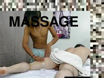 Massage Asia twinks sucked by DILF before breeding in trio