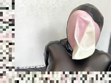 Fx-tube net Latex hood self bondage play