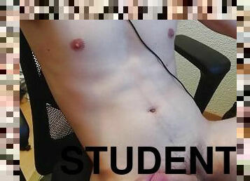 Horny Boy / Student cums on his stomach after edging for hours ! Hard shaking Loud moaning Orgasm !