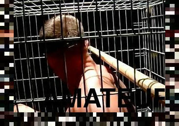 Muscular man Tyler Saint gets blindfolded and caged