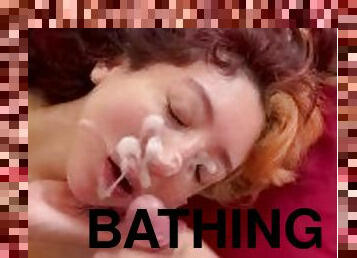 badning, kæmpestor, skønheder, udløsning, synsvinkel, i-ansigtet, sperm, bruser, kæmpe