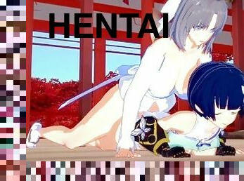 Yozakura and Yumi have intense futanari sex in a deserted shrine. - Senran Kagura Hentai