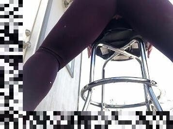 Squirting pee while humping my pussy and grinding my clit on a barstool outside in ripped leggings