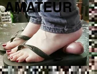 amateur, couple, pieds, point-de-vue, fétiche, branlette-avec-les-pieds