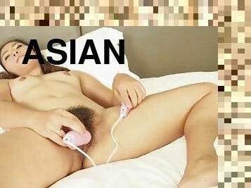 asiatique, gros-nichons, poilue, chatte-pussy, jouet, japonais, salope, thaï, naturel, mignonne