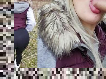 en-plein-air, public, amateur, ejaculation, blonde, petite, forêt, baise-de-cul, bite