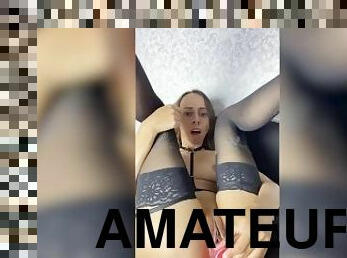 masturbação, cona-pussy, amador, dedos, meias, fudendo, dildo, perfeito, sozinho, depilada