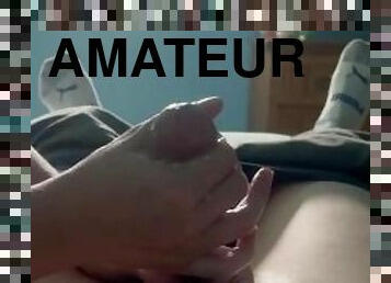 masturbation, amateur, ejaculation-sur-le-corps, énorme-bite, branlette, couple, point-de-vue, ejaculation, bite