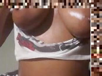 OILY WET EBONY TEEN TITTIES BUST OUT OF SHIRT ????