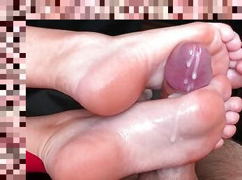 Squeezed and milked. pov teen footjob.