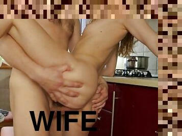 Passionately Fucked his Wife standing in the kitchen after another betrayal of his wife.