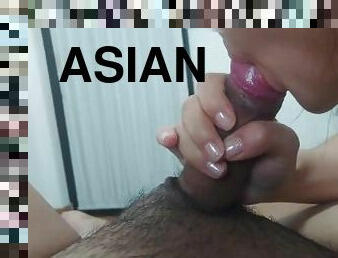 asiatisk, gammal, skolflicka, student, fru, amatör, avsugning, cumshot, hemmagjord, avrunkning