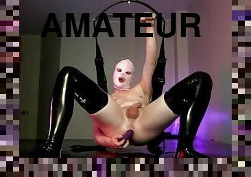 masturbation, amateur, anal, ejaculation-sur-le-corps, bas, fétiche, latex, solo