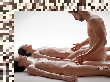 Beautiful erotic hegre art with FFM threesome massage