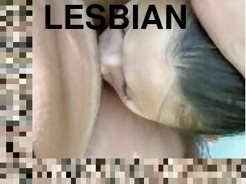 berambut, orgasme, vagina-pussy, lesbian-lesbian, sudut-pandang, hutan