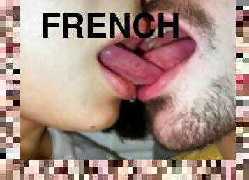 lésbicas, francês, beijando, namorada, engraçado, fetiche