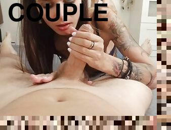 masturbation, orgasme, amateur, fellation, ejaculation-sur-le-corps, énorme-bite, maison, branlette, couple, chienne