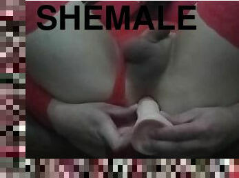 masturbaatio, shemale, anaali, runkkaus, alusasut, dildo