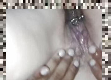 Pierced dick pushes in swollen pussy