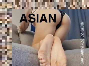 asiático, masturbação, pés, gozando, fetiche, chinesa, domínio-feminino, dedos-do-pé