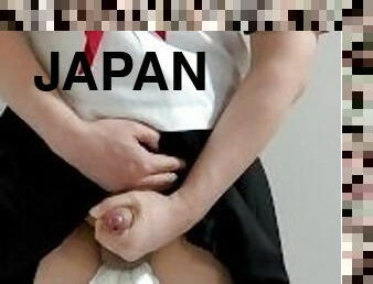 Crossdresser Wearing Sailor Fuku (Japanese Uniform) and a pull-up nappy, then Jerking off ?? ???????