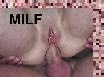 hundestilling, anal, milf, hjemmelavet, creampie, sperm, knepning-fucking, snæver, lille, fetish