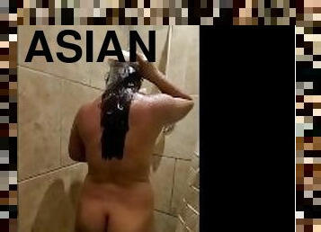 asiatique, baignade, étudiante, amateur, milf, japonais, première-fois, douche, chinoise