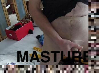 masturbation, vieux, collants, gay, plus-agée, solo, néerlandais, en-nylon