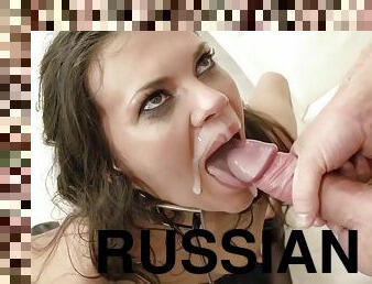 rusia, anal, deepthroat-penis-masuk-ke-tenggorokan, berhubungan-dengan-wajah, berambut-cokelat