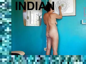 nudistické, amatérske, vyzreté, hinduistickej-ženy, sólo, bruneta