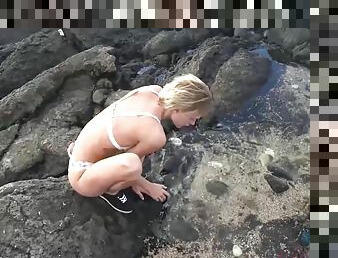 zunaj, muca, amaterski, plaža, fingering, avto, noge, pov, blond, fetiš