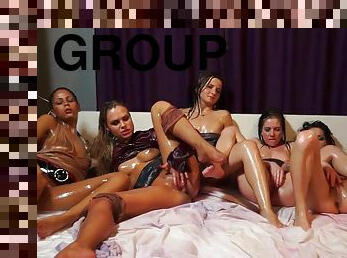 gros-nichons, jouet, latina, sexe-de-groupe, bas, blonde, lingerie, brunette