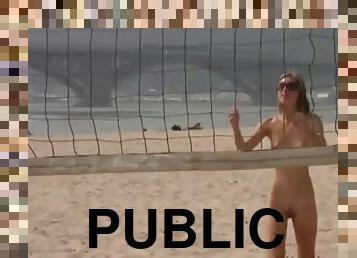nudista, público, praia