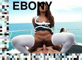 Ebony Skylar Nicole suck & fuck a big white cock in the middle of the ocean